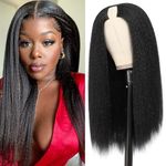 V Part Wig Human Hair 16 inch Kinky Straight V Part Wig Human Hair for Women 180% Density Yaki Straight V Part Wig Human Hair Glueless Upgrade U Part Wig Yaki Straight Human Hair Wig