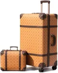 NZBZ Vintage Luggage Sets of 2, Vintage Suitcase Set for Women, Retro Luggage with Boarding Tote, Handmade Faux Leather Zipper Luggage TSA Approved (Orange Brown, 14inch & 28inch)