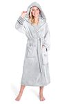 CityComfort Ladies Dressing Gown Fluffy Super Soft Hooded Bathrobe for Women Plush Fleece Perfect Loungewear Long Robe (L, Two Tone Grey)