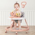 Baybee 2 in 1 Minto Baby Walker for Kids with Push Handle, Kids Walker with 2 Height Adjustable, Footmat & Musical Toy Bar | Activity Walker for Baby | Push Walker Baby 6-18 Months Boys Girls (Pink)