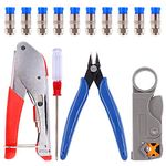 Swpeet 14Pcs Cable Crimper Wire Strippers Tool Kit, Cable Stripper and Cable Crimper with 10Pcs Compression Connectors for Wire Strippers Connector Coaxial RG59 RG6F BNC RCA Crimper Cable Strippers