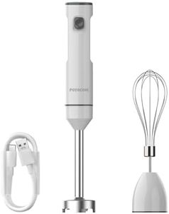 Cordless Variable Speed Hand Blender, POYOCOM Immersion Blender handheld Rechargeable, with Type-C Cable, Egg Whisk, for Smoothies, Milkshakes, Puree Baby Food and Soups – White