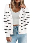 Zeagoo Cardigans for Women UK Lightweight Jackets Open Front Knitted Bolero Long Sleeve Button Down Crochet Shrugs V Neck Outwear Coat Tops Hersbst Winter White Stripe L