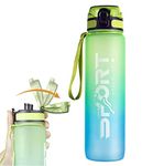 Us1984 Unbreakable Water Bottle,Leakproof Bpa-Free Non-Toxic Sport Water Bottle,Wide Mouth Strong Travel Gym Water Bottle With Scale Bottle For Kids Adult Office,School,Gym,Yoga 1000Ml (Green)-Plastic