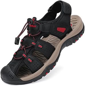FLARUT Men's Sport Sandals Outdoor Hiking Sandals Closed Toe Leather Athletic Lightweight Trail Walking Casual Sandals Water Shoes (C-Black,43)