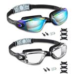 Swimming Goggles 2 Pack Anti-fog Anti-UV Silicone Swim Goggles Adult Women Men Youth Kids Child (Aqua & Transparency)