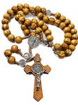 Nazareth Store Wood Beads Rosary Necklace Saint Benedict Medal & Catholic Cross Religious Prayer Chaplet String Handmade