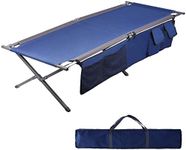 PORTAL Folding Portable Camping Cot, Guest Bed with Carry Bag and Side Storage Organizer, Camping Cots for Adults Sleeping, Away Tent Sleeping Cot Bed, Supports 300 LBS, Blue