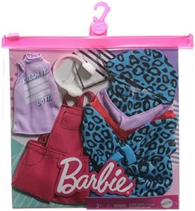 Barbie GRC86​ Fashions 2-Pack Clothing Set, for Doll Include Animal-Print Hoodie Dress, Red Overalls & 2 Accessories, Gift for Kids 3 to 8 Years Old, Multicolor, 22.86 cm*2.54 cm*22.86 cm