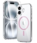 FNTCASE for iPhone 16 Plus Case: Clear Case Magnetic Military Grade Drop Protection Anti Yellowing Cell Phone Cover - Rugged Shockproof Protective Bumper Transparent Cases(Light Pink)