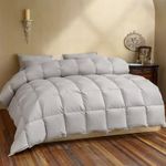 LEYCAY Luxury Goose Feather Down Duvet Queen Size,Fluffy All Season Duvet Insert,Down Proof 100% Cotton Fabric Premium Hotel Collection Down Comforter with 8 Corner Tabs(Light Grey,90x90 Inches)