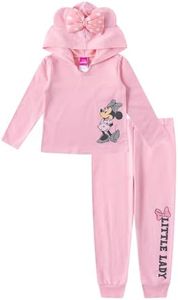 Disney Girl's 2-Piece Minnie Mouse Pullover Hoodie with Bow and Jogger Set, Grey/Pink, Size 2T
