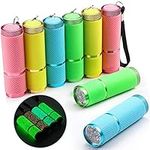 RVSWIHFA 8 Pieces Glow in Dark Flashlights 9 LED Rubber Coated Flashlights with Handle Mini Torch LED Fluorescent Flashlight Aluminum Portable Handy Flashlight for Party Hiking Camping