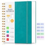 Hardcover Spiral Notebook, College Ruled Notebook Journal with 320 Pages, 5.7" X 8.3" Lined Journaling for Women Men, A5 Leather Writing Journals for Work, School, Office, 18pcs Index Tabs, Teal