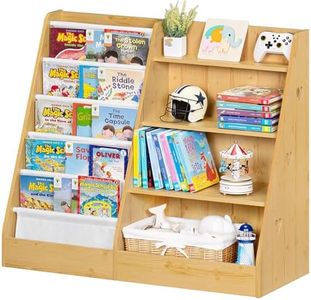 Lerliuo 4 Tier Kids Bookshelf and Storage Organizer, Five Layer Sling Children Bookcase, Baby Toddler Wooden Book Shelf, Display Cabinet for Playroom, Bedroom, Classroom, Nursery, School (Natural)