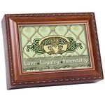 Cottage Garden Love Loyalty Woodgrain Rope Trim Music Box Plays Irish Lullaby