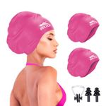 BRDLOCK Extra Large Swim Cap for Braids and Dreadlocks Swimming Cap for Women Long Hair Braids Dreads Locs Thick Curly Hair Waterproof Silicone Swim Caps Keep Your Hair Dry (Pink,Pink, Large)