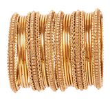 Touchstone "Golden Bangle Collection Indian Bollywood Stunning Style Expressive Yellow Rhinestone Designer Jewelry Special Large Size Bangle Bracelets Set of 17 in Antique Gold Tone for Women.