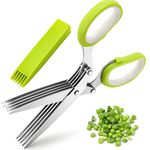 AEX Herb Scissors Multipurpose 5 Blade Kitchen Scissor Stainless Steel Herb Cutter Scissors Chopper for Chopping Basil Chive Parsley Vegetable Kitchen Scissors with Safety Cover (Green)