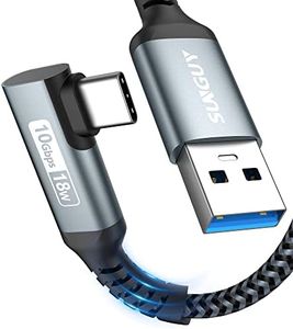 SUNGUY Cable USB C, 0,3 m Ángulo de 90 Grados Android auto Cable de Nailon de Cable USB a USB C Compatible con iPhone 15 Pro Max, Galaxy S24/S23/S22, P30 Lite