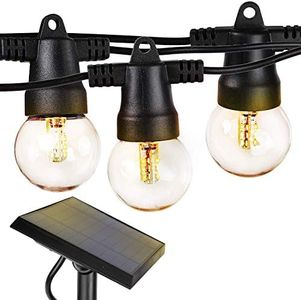 Brightech Ambience Pro Solar Powered Outdoor String Lights - Commercial Grade 27 Ft Waterproof Patio Lights with 12 Edison Globe Bulbs, Shatterproof LED String Lights for Patio - 1W, Warm White