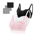 3 Pack Women's Nursing Bra, Night Sleep Nursing Bra Maternity Bra Sleeping Bra with Removable Breast Pads and Extenders Seamless Wire Free Maternity Bra (M, Black/White/Pink)