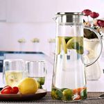 NVRA Premium Glass Water Jug - 1.3 LTR, Transparent, Hot Cold Water Pitcher with Lid Water Jug, Iced Tea, Milk and Juice Beverage Carafe, Lemon Jug, 1.30 Liter (Borosilicate JUG 1.3 LIETER)