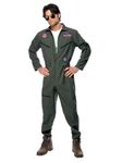 Smiffys Top Gun Costume Jumpsuit Name Tags and Glasses (Green) XL