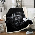 3D Gorilla Sherpa Blanket Black Gorilla Fleece Throw Blanket for Kids Boys Girls Wild Animal Pattern Plush Blanket Cool Nature Wildlife Design Fuzzy Blanket for Sofa Bed Couch,Twin 60x80 Inches