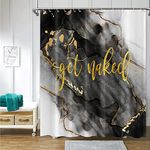 Get Naked Marble Shower Curtain for Mens Modern Black Grey and Gold Ink Marble Texture Shower Curtains 72x72 Inch Funny Granite Quotes Words Abstract Bathroom Decor Polyester Waterproof Fabric