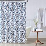 Laura Ashley Home - Shower Curtain, Stylish Cotton Bathroom Decor, Elegant Floral Home Decor (Elise Blue, 72" x 72")