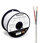 Voltive 14/2 Speaker Wire, in-Wall CL3 & Direct Burial, White, 100ft - 14AWG, 2 Conductors, Stranded Oxygen-Free Copper, UL Listed - V-1208-2