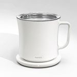 hurkins Smug, up to 149℉ Coffee Mug Warmer & Mug & pctg Lid Set, self Heated Cup with Wireless Charging Function, Office/Home for Desk. (Grande White)