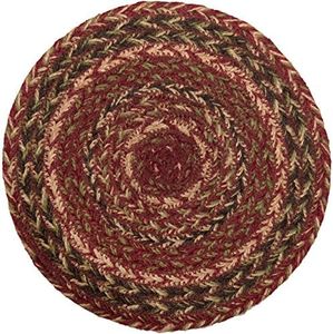 VHC Brands Cider Mill Primitive Red Textured Striped Round Kitchen Table Decor Jute Trivet 8"
