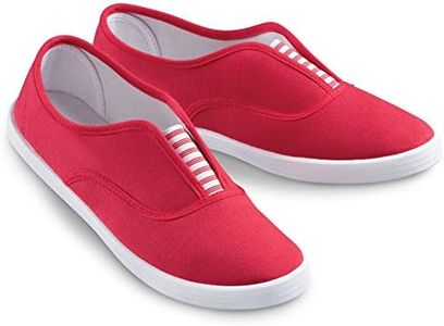 Collections Etc Slip-On Sneaker Shoes with Padded Insoles and Stripe Accent, Cotton, Red, 6