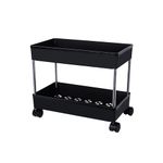 AEXONIZ Plastic Kitchen Storage Trolley Rack with Wheels, Slide Out Rolling Utility Cart Storage Shelves, Space Saving Home Storage Organizer Racks (Black, 2 Layer)