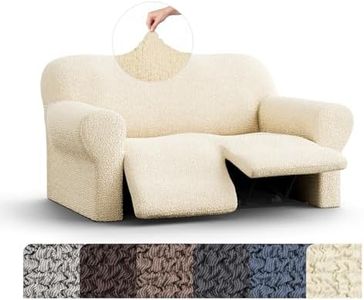 PAULATO BY GA.I.CO. Recliner Loveseat Cover - 2 Seater Recliner Slipcover - Soft Polyester Fabric Slipcover - 1-Piece Form Fit Stretch Furniture Protector - Mille Righe - Cream (Recliner Loveseat)