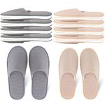 Yeios 10 Pairs Disposable Slippers for Guests Poly-fleece Hotel Slippers Spa Slippers Closed Toe House Slippers Guest Slippers for Adult for Men and Women Beige and Gray.