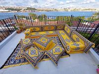 Floor Cushions, L Shaped Sectional Sofas, Mustard Yellow Arabic Sofa Set, Pallet Sofa, Arabic Majlis, Pouffs, Turkish Floor Seating Set (L Sofa Full Set)