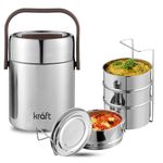 Kraft Perma Therm Insulated Stainless Steel 4 Tier Lunch Box - 1.9 Litre, Keep Food Hot upto 8 Hours, Clip lock tiffin box, Thermosteel hot lunch box for office men, women - 2 Year Warranty