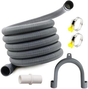 6.56Ft/2M Universal Washing Machine Drain Hose Flexible Dishwasher Drain Hose Extension Kits Corrugated Washer Hose with 2 Hose Clamps 1 U-Bend Holder 1 Connector