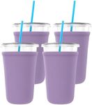 TahoeBay Iced Coffee Cold Cup Sleeve (4-Pack) Reusable Blank Neoprene Insulator Drink Sleeves 22oz - 24oz Beverage Holder for Vinyl Sublimation fits Dunkin' Medium and Starbucks Venti (Lavender)