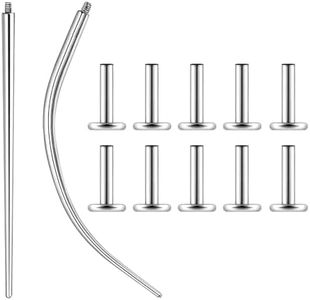 Osbourney 16G Silver Internal Threaded Bar G23 Titanium ASTM F136 Replacement Post, 10 PCS Post and 2 PCS Internal Threaded Piercing Assistant Tools Flat Back Stud Earrings with 6mm Bar Length for Nose Helix Cartilage Tragus Conch Lobe Labret Piercing Jewelry