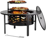 PrimeZone 42" Outdoor Fire Pit with 2 Grills - Wood Burning Firepit for Outside with Cover & Poker, Heavy Duty Metal Fire Pit Large Round Fireplace for Patio, Backyard, Picnic, Camping, Bonfire