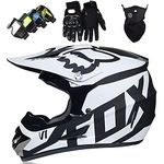 Kids Motocross Helmet, Youth Adult Electric Dirt Bike Full Face Motorbike Helmet Set for Boys Girls Quad Bikes BMX Bicycle MTB ATV Offroad DH Helmet with FOX Design,White-S =（52〜53CM）