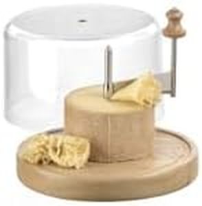 IRIS BARCELONA Cortador de Queso Horizontal con Tabla de Madera Redonda y Tapa Transparente, Eje Central Giratorio con Cuchilla para Cortar Virutas y Flores de Queso Ø22cm