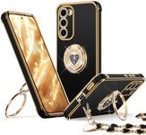 XYZ for Galaxy S23 Case with Stand, Samsung S23 Case with Double Ring, Women Girls Bling Luxury Phone Case for Samsung Galaxy S23, Black