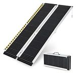 Goplus Portable Wheelchair Ramp 5 FT, Folding Handicap Ramp w/Transition Plate & Non-Slip Surface, Reflective Warning Stickers, Threshold Ramp for Stairs, Doorways, Steps, Scooter, Trunk, Garage