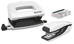 Leitz 55612001 Mini Stapler and Hole Punch Set, Staple or Punch Up to 10 Sheets, Includes P2 N°10 Staples, WOW Range, Pearl White