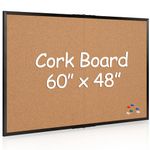 Board2by Extra Large Cork Bulletin Board 60" X 48", Foldable Notice Pin Board for Wall, Black Wood Framed 5'x4' Corkboard, Wall Mounted Noticeboard with 32 Push Pins for School, Home & Office